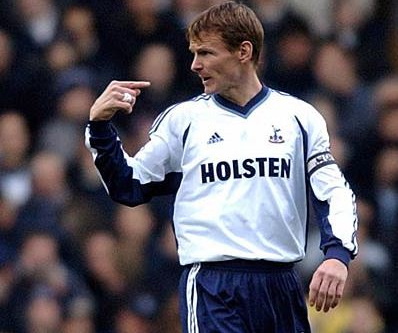 teddy sheringham in tottenham hotspur shirt with alcohol sponsor holsten