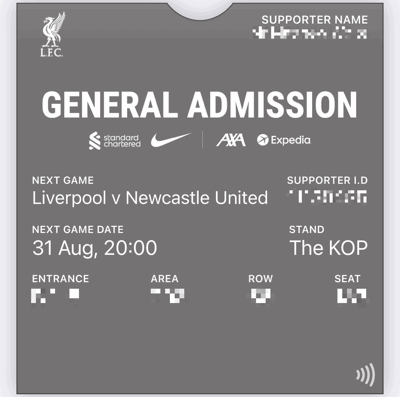 liverpool fc nfc match ticket